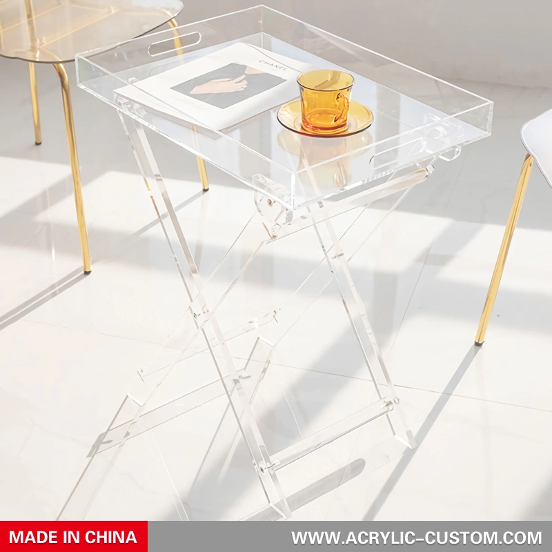 折りたたみ式トレイ アクリル テーブル - カスタム ルーサイト家具コーヒー テーブル