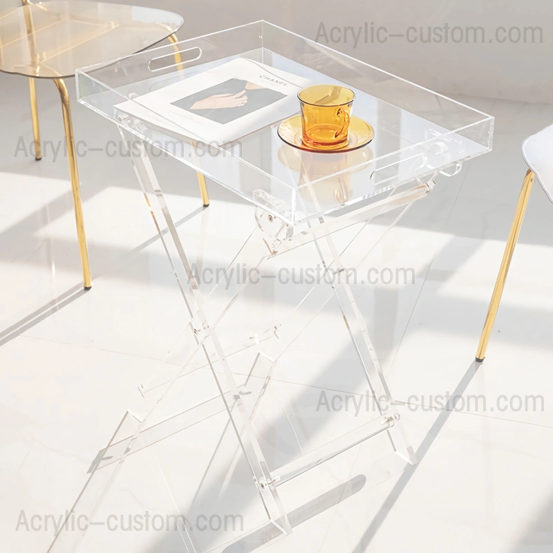 折りたたみ式トレイ アクリル テーブル - カスタム ルーサイト家具コーヒー テーブル