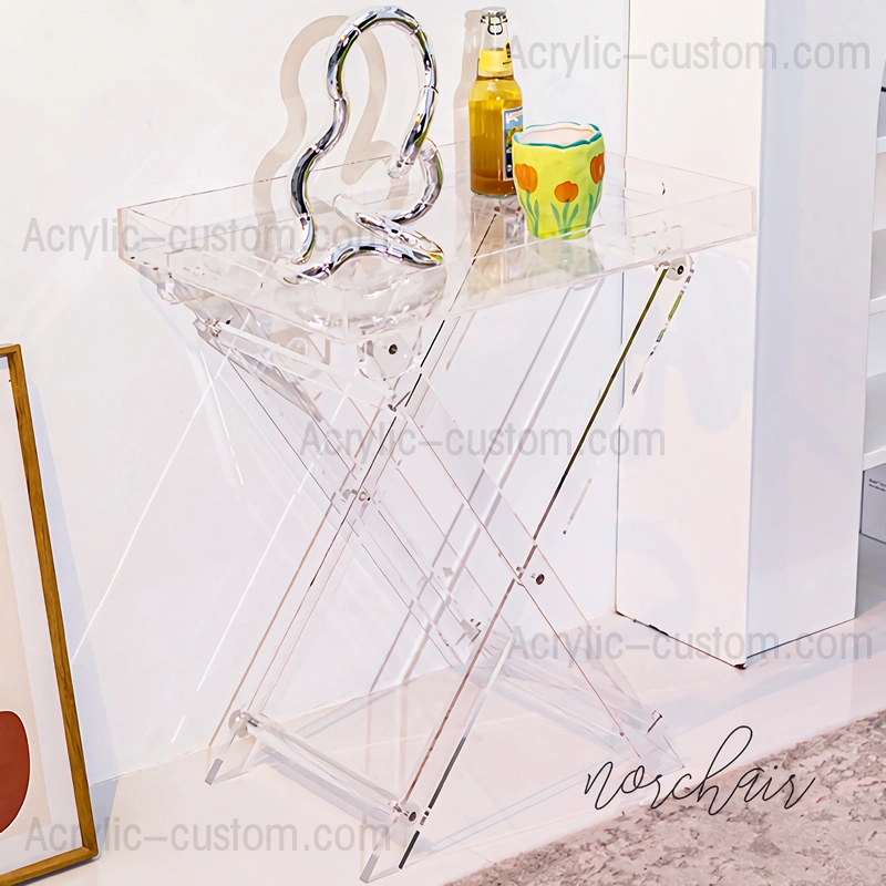 折りたたみ式トレイ アクリル テーブル - カスタム ルーサイト家具コーヒー テーブル