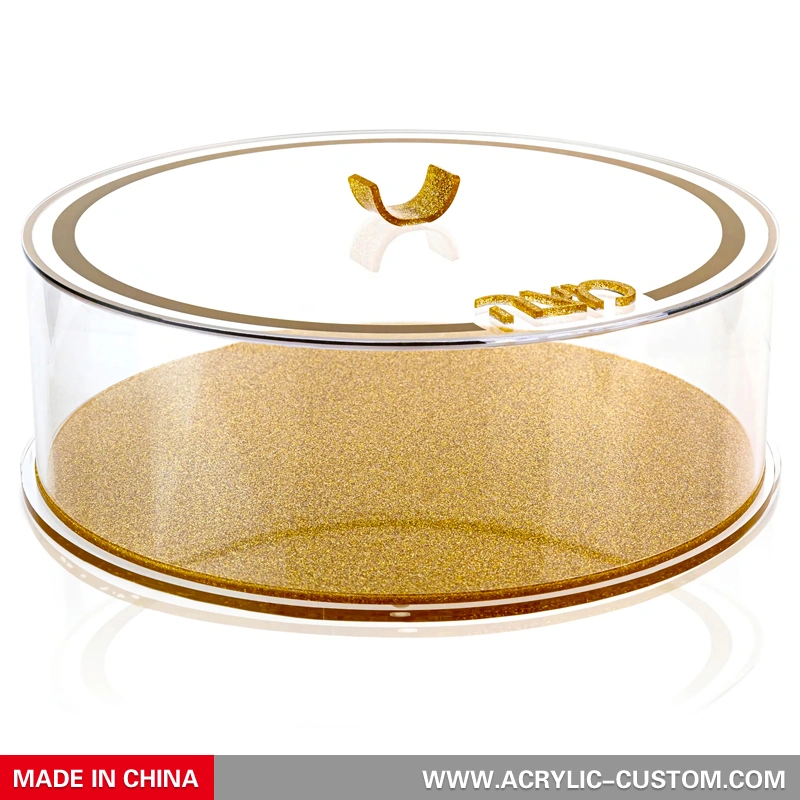 ラウンド アクリル マッツァー ボックス - ゴールド グリッター ルーサイト マッツァー ボックス