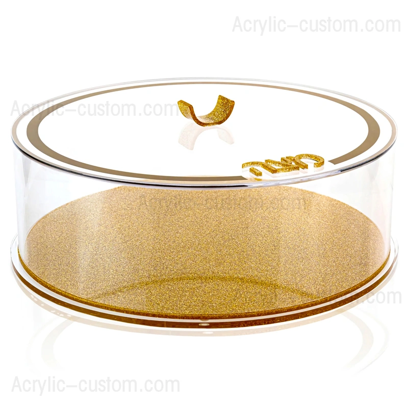 ラウンド アクリル マッツァー ボックス - ゴールド グリッター ルーサイト マッツァー ボックス