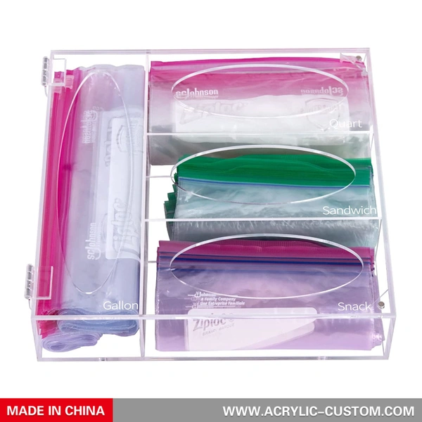 Bag Storage Organizer Box Acrylic Clear Bag Organizer Bag Dispenser Holder  for Gallon Quart Sandwich And Snack Bags