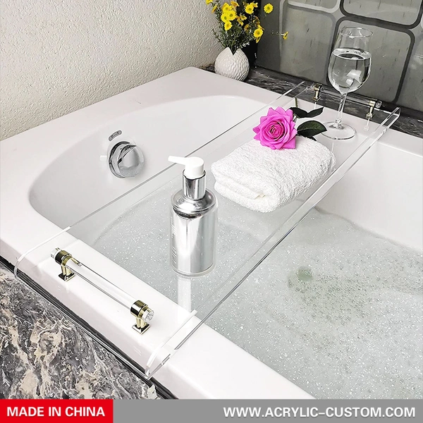 Acrylic Bathtub Tray Iridescent Clear Bathroom Caddy Shelf with
