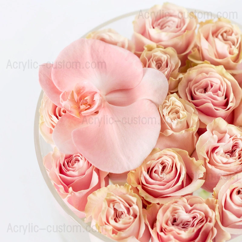 прозрачная круглая коробка с розами | акриловая коробка для цветов розы