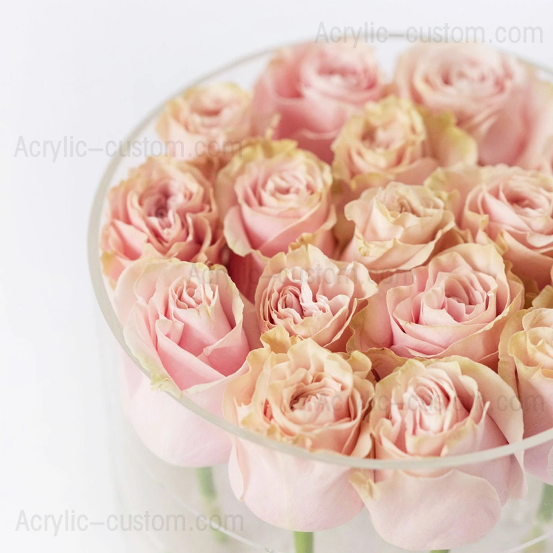 прозрачная круглая коробка с розами | акриловая коробка для цветов розы