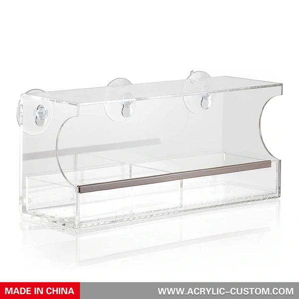 アクリル製の鳥の餌箱と吸盤付きの透明な窓の鳥の餌箱