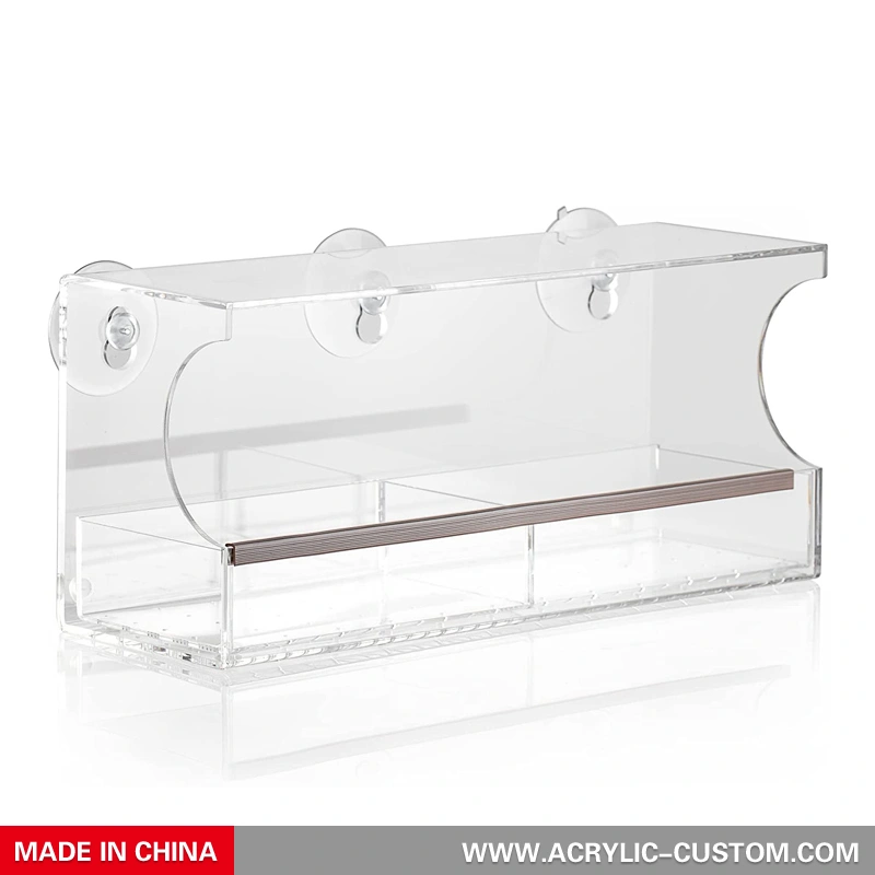 アクリル製の鳥の餌箱と吸盤付きの透明な窓の鳥の餌箱