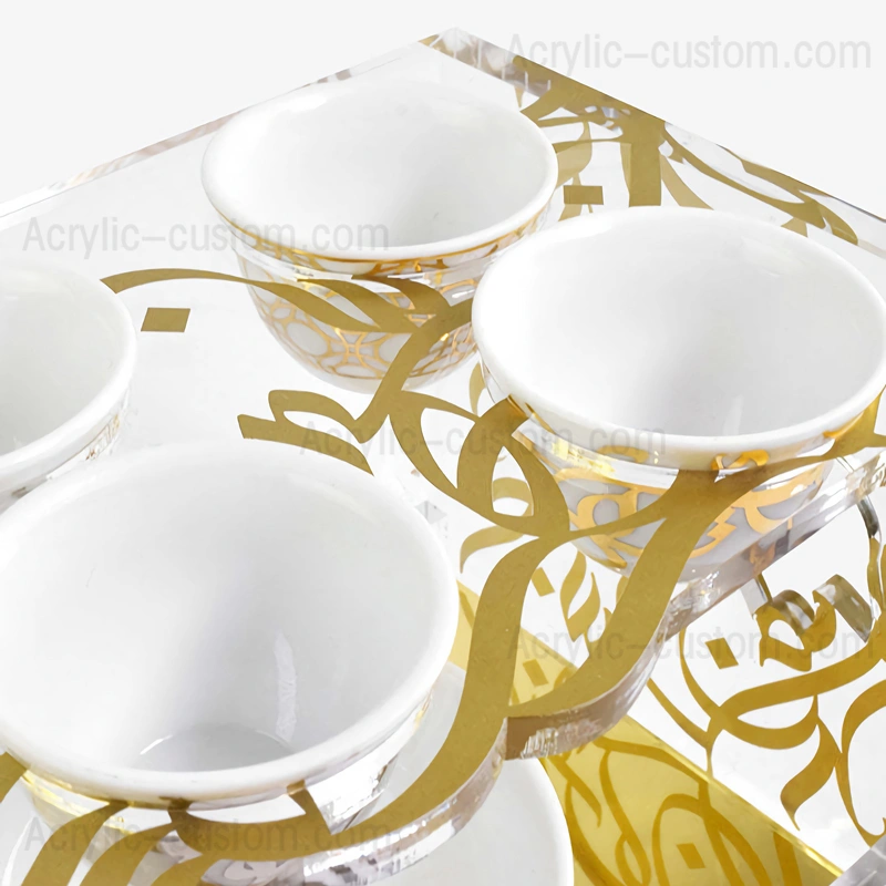 アクリルサービングトレイ-透明なコーヒーカップトレイホルダー