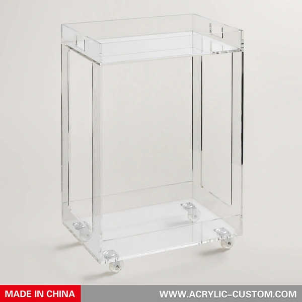 2段アクリルバーカート-透明なルーサイトローリングカート