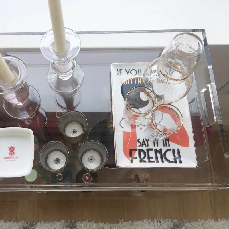 2段アクリルバーカート-透明なルーサイトローリングカート