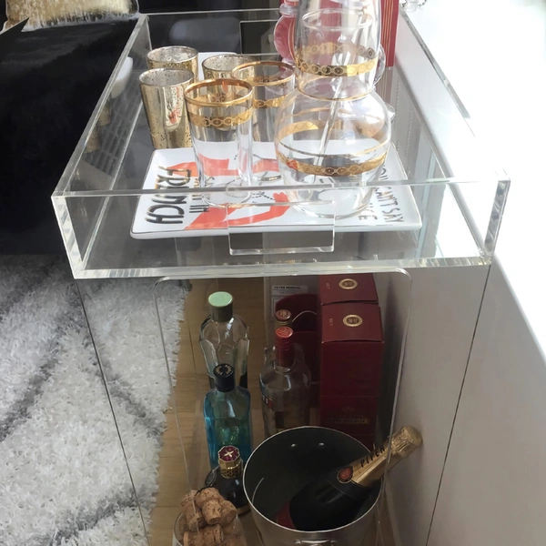 2段アクリルバーカート-透明なルーサイトローリングカート