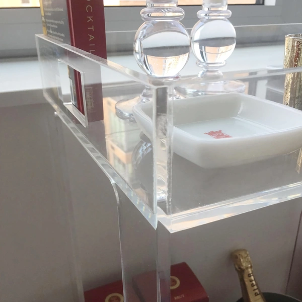 2段アクリルバーカート-透明なルーサイトローリングカート