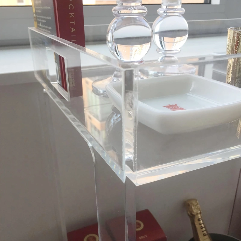 2段アクリルバーカート-透明なルーサイトローリングカート