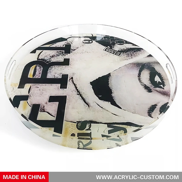 Round Decor Style Lucite Serving Tray - UV Pattern Acrylic Trays