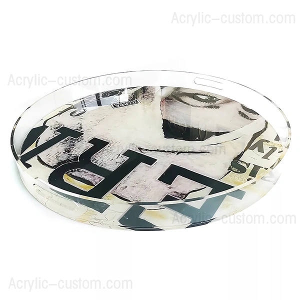 Round Decor Style Lucite Serving Tray - UV Pattern Acrylic Trays