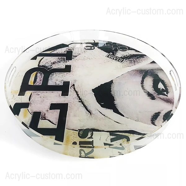 Round Decor Style Lucite Serving Tray - UV Pattern Acrylic Trays
