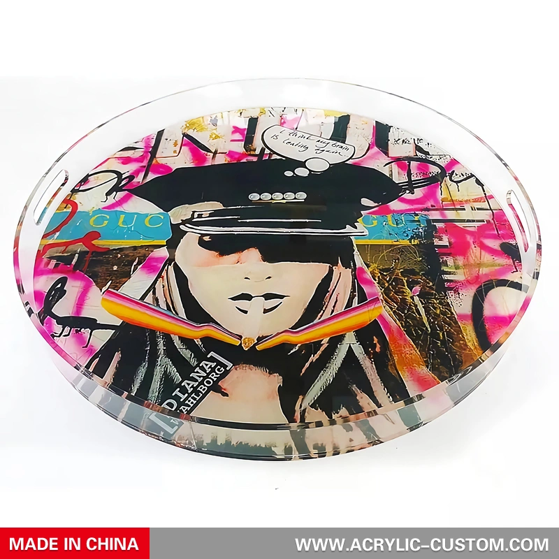 ルーサイト装飾サービングトレイ-カスタムパターンアクリルトレイ