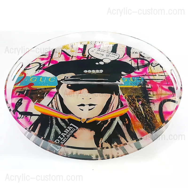 ルーサイト装飾サービングトレイ-カスタムパターンアクリルトレイ