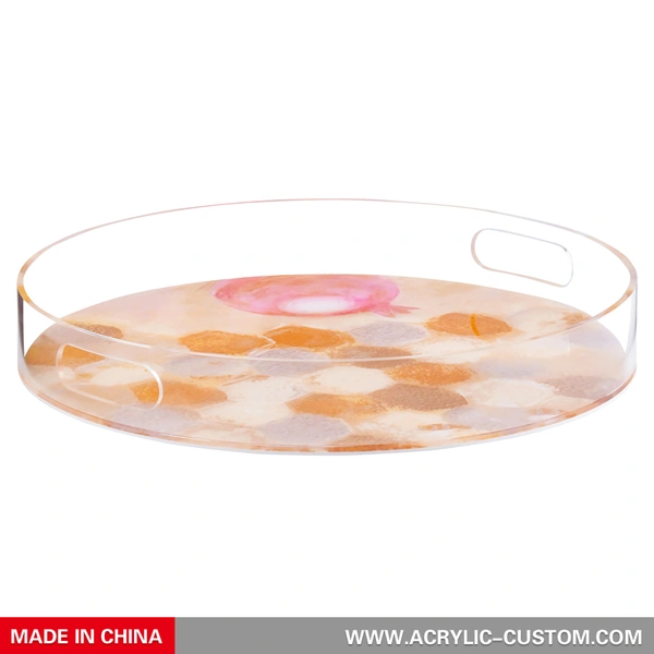 Round Acrylic Tray - Painted Lucite Round Tray with Handle