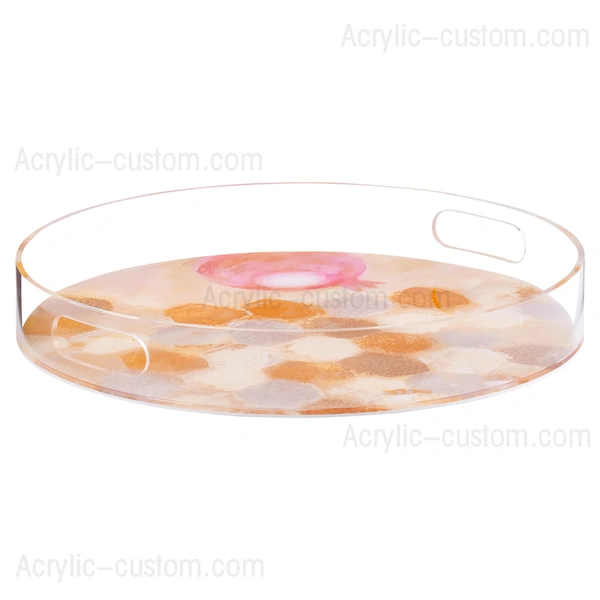 Round Acrylic Tray - Painted Lucite Round Tray with Handle