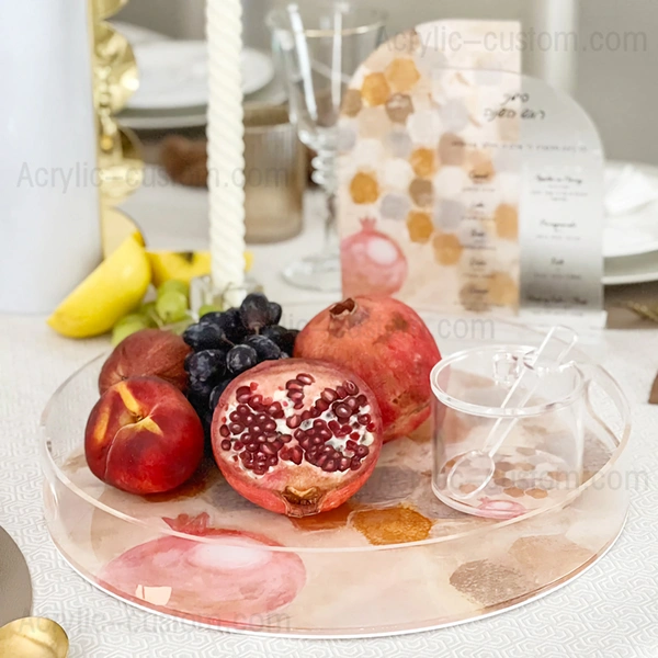Round Acrylic Tray - Painted Lucite Round Tray with Handle