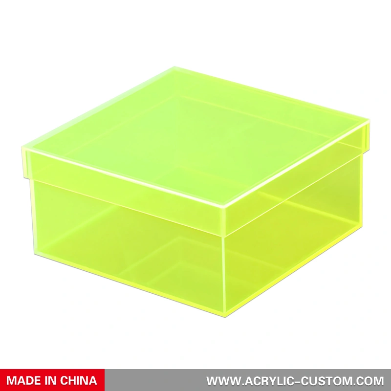黄色のアクリル ボックス - ふた付きルーサイト ボックス