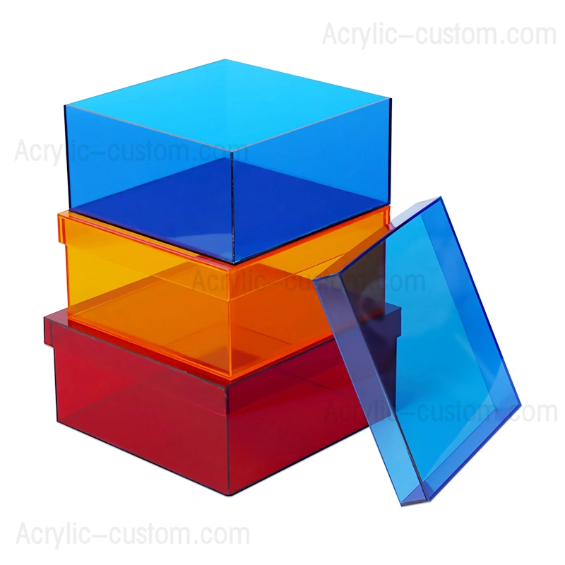 黄色のアクリル ボックス - ふた付きルーサイト ボックス