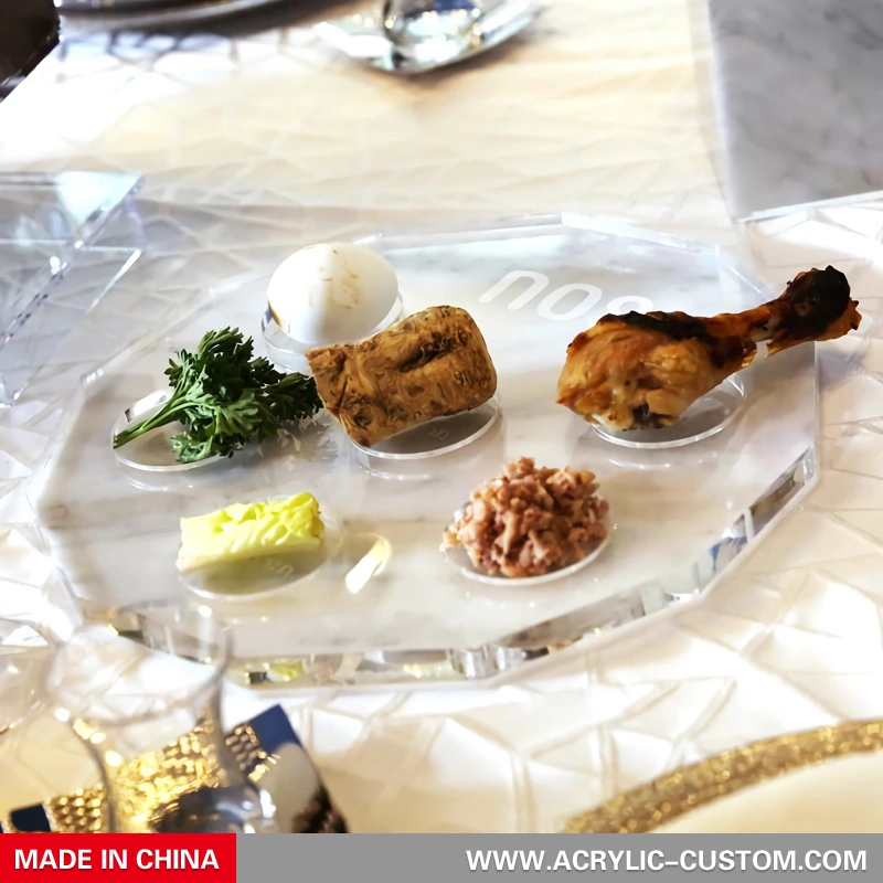 六角形の大理石のセダープレート - 過ぎ越しのテーブルのセダープレート