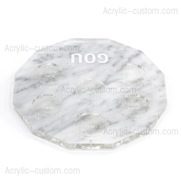 Hexagon Marble Seder Plate - Passover Table Seder Plate
