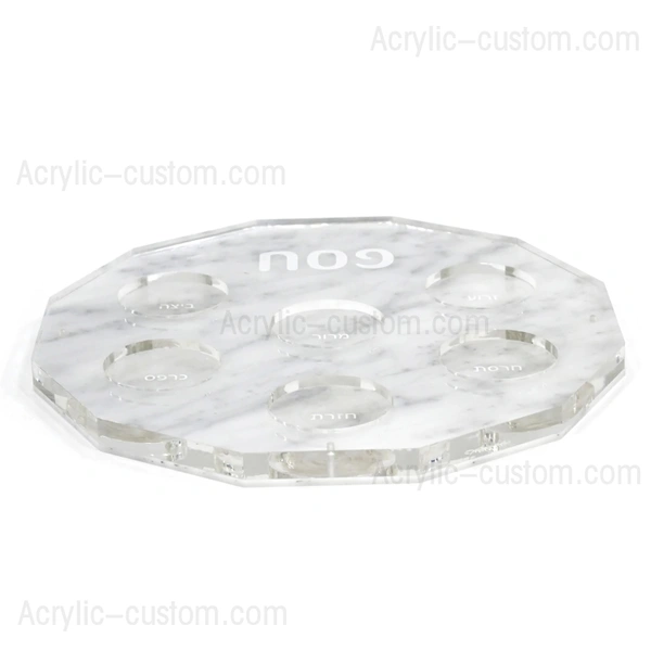 Hexagon Marble Seder Plate - Passover Table Seder Plate