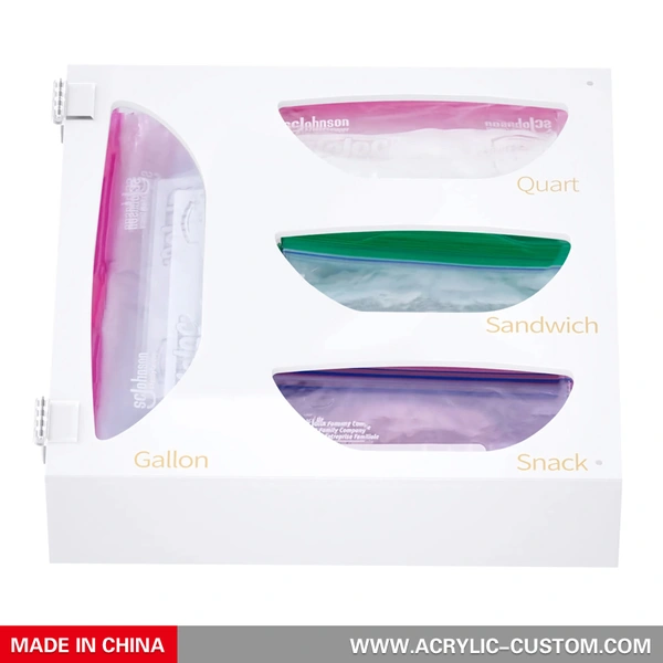 stockage de sac de nourriture ziplock - boîte de baggie de tiroir de cuisine en acrylique blanc