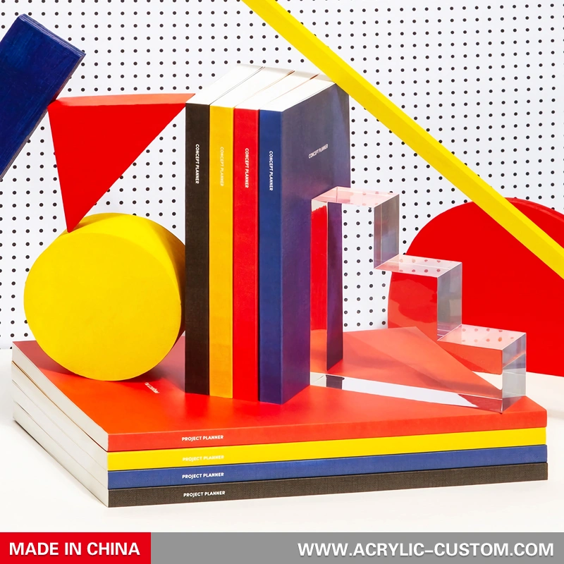 クリアクリスタルブックエンドセット - 本棚用アクリルブックスタンド