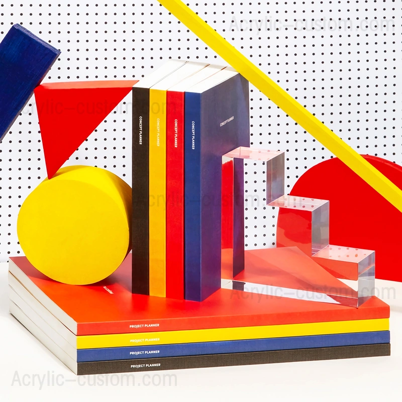 クリアクリスタルブックエンドセット - 本棚用アクリルブックスタンド