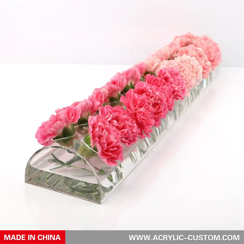 Vase Rectangulaire Acrylique Transparent - 12 X 30 Cm - Décoration Table Mariage, Anniversaire - Pour Fleurs Séchées Ou Fraîches
