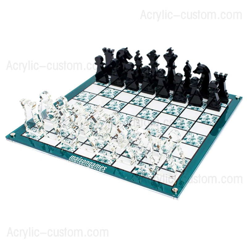 アクリルチェスボードセット - モダンな花柄ルーサイトチェスゲーム
