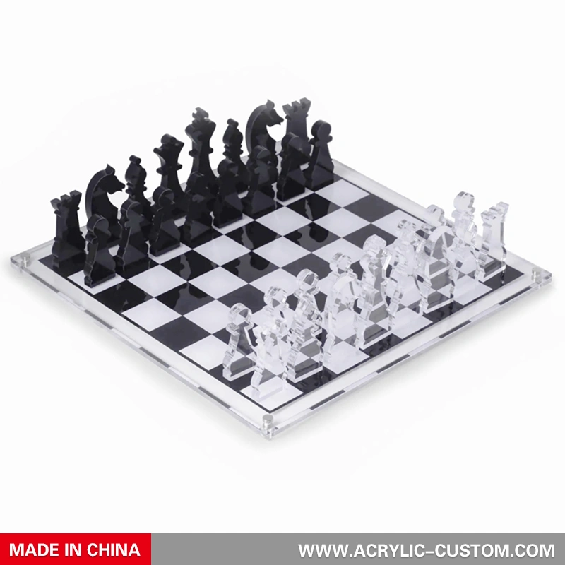 クリア/スモークグレーのアクリルチェスセット - モダンなアクリルチェスボード