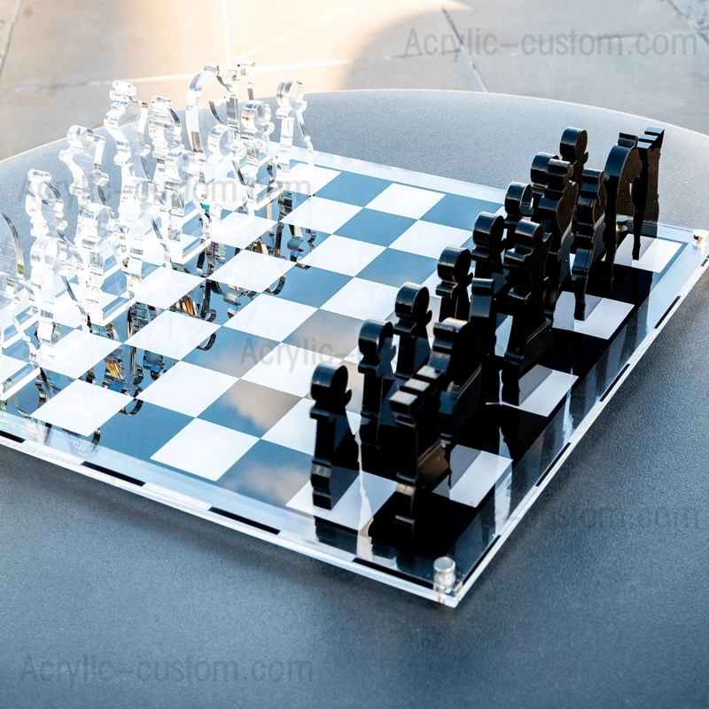 Clear/Smoke Grey Acrylic Chess Set - Modern Acrylic Chess Board