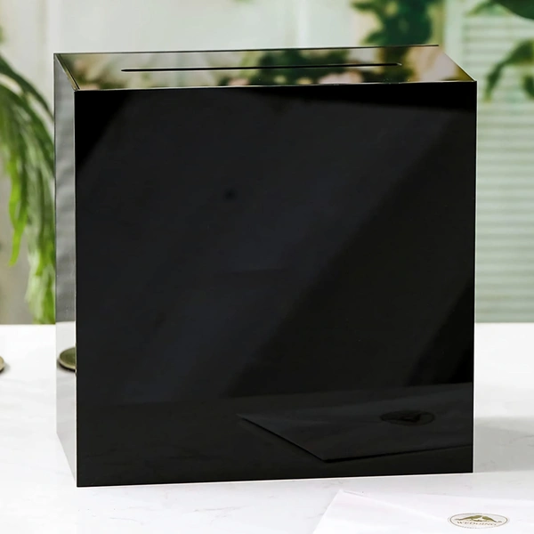 Acrylic Wedding Card Box | Black Acrylic Gift Box with Lock and Key