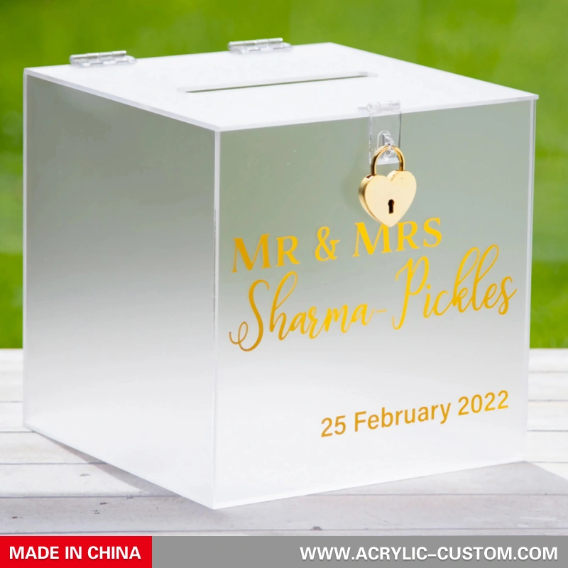 つや消しアクリルボックス - ロック付きウェディングギフトカードつや消しボックス