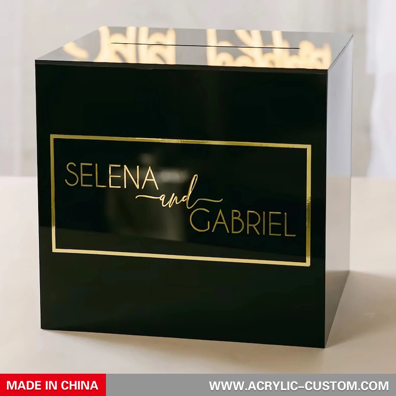caja de tarjeta de acrílico personalizada - recepción de caja de tarjeta de boda negra