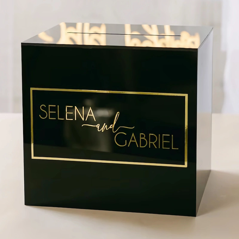 caja de tarjeta de acrílico personalizada - recepción de caja de tarjeta de boda negra
