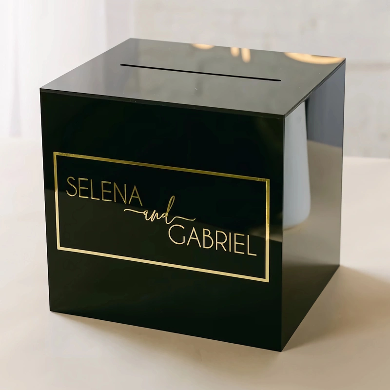caja de tarjeta de acrílico personalizada - recepción de caja de tarjeta de boda negra
