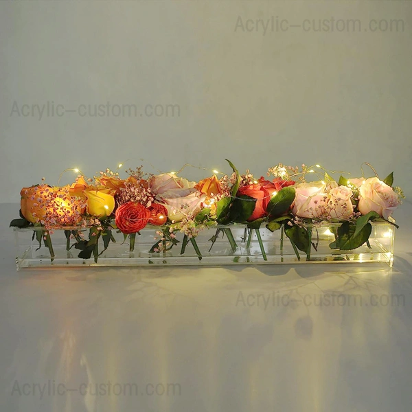長方形の花のセンターピース - 低い花柄のアクリル花瓶