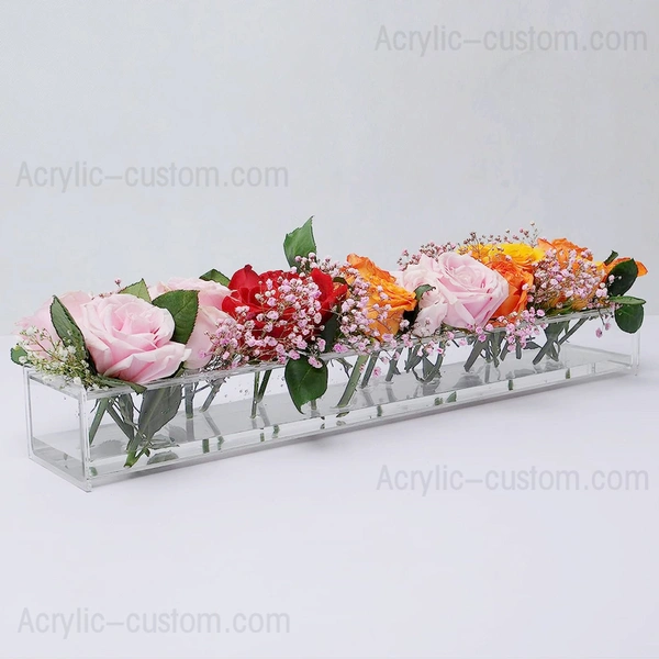 長方形の花のセンターピース - 低い花柄のアクリル花瓶