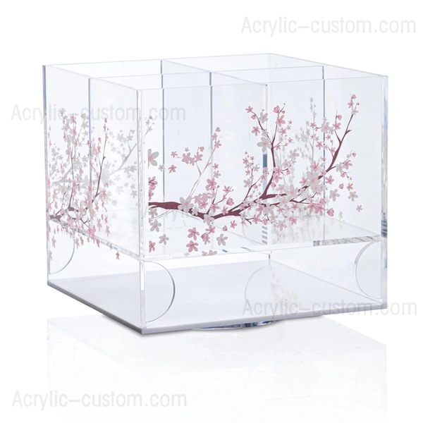 Lucite-Besteck-Caddy – Kirschblüten-Besteck-Organizer