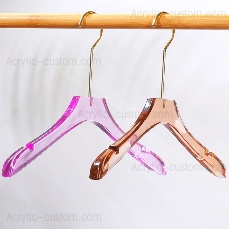 クリア/カラー アクリル ハンガー ゴールド フック付き - アクリル ハンガー卸売