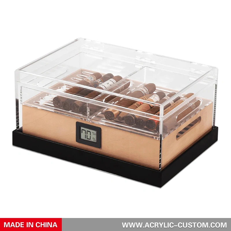 Acrylic Cigar Box - Cigar Display Humidor with Cedar Base