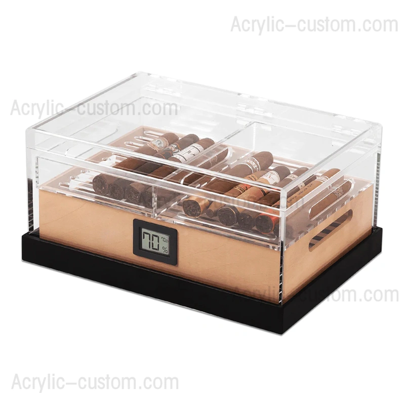 Acrylic Cigar Box - Cigar Display Humidor with Cedar Base