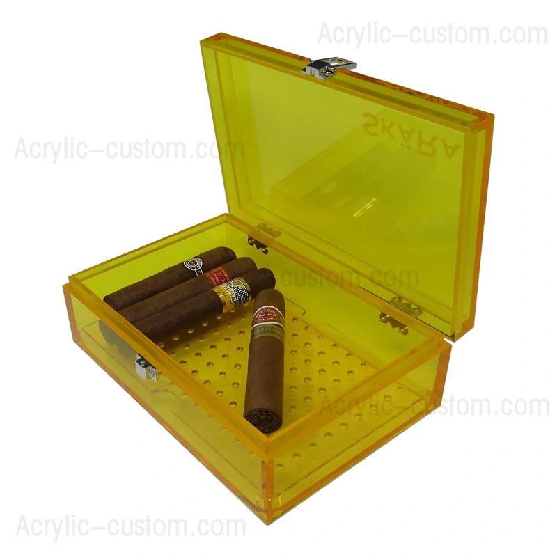 Yellow Cigar Display Humidor Box - Acrylic Cigar Cases/Humidors