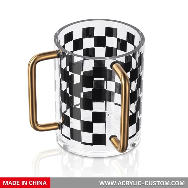 黒チェック柄ルーサイトウォッシュカップ | ダブルハンドルウォッシュカップ